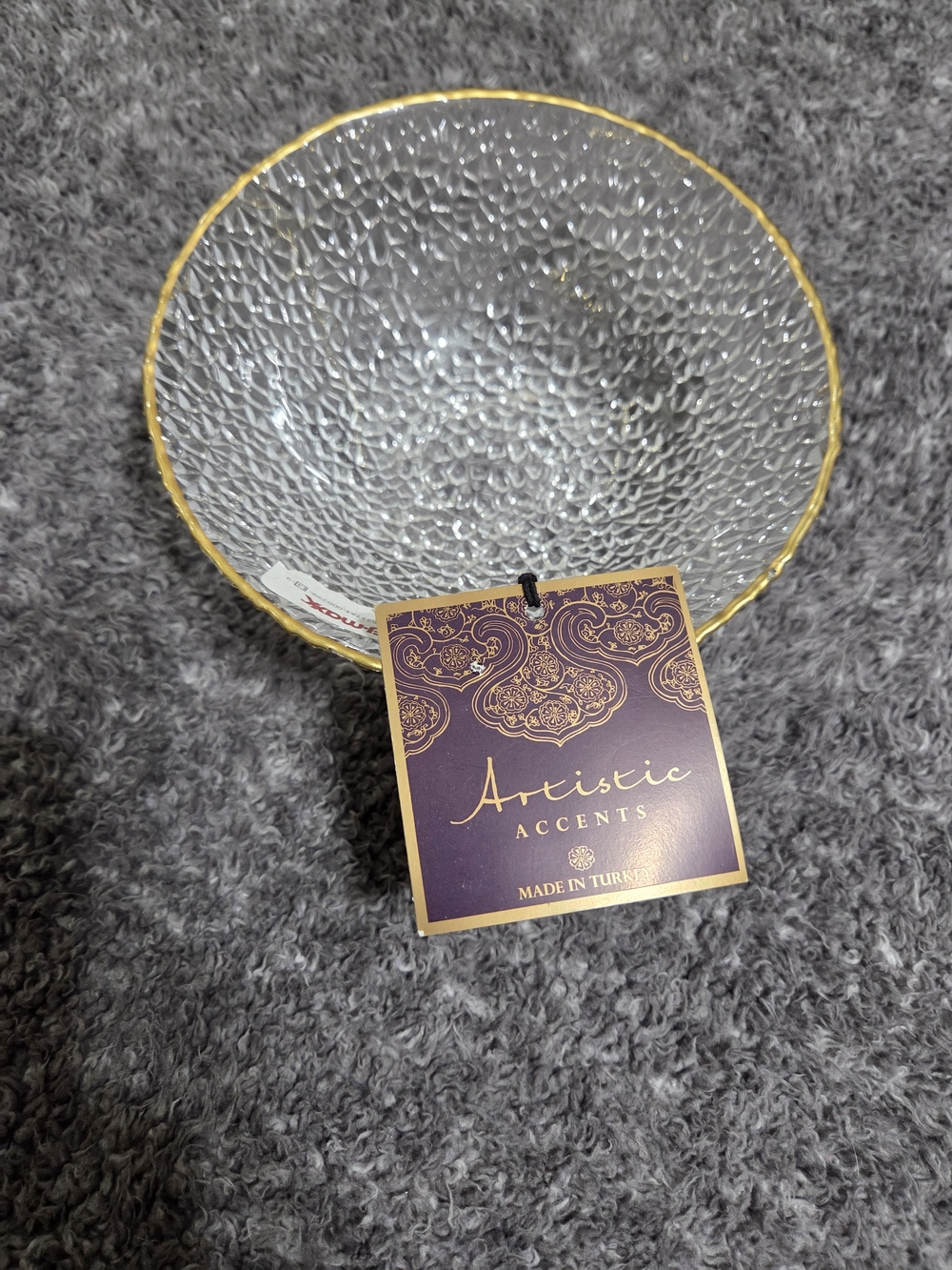 Artistic Accents Clear Textured Glass Bowl with Gold Rim